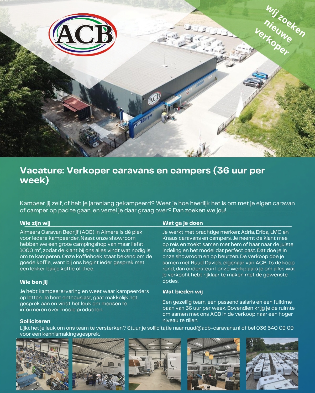 Vacature verkoper of verkoopster caravans en campers bij ACB Caravans in Almere